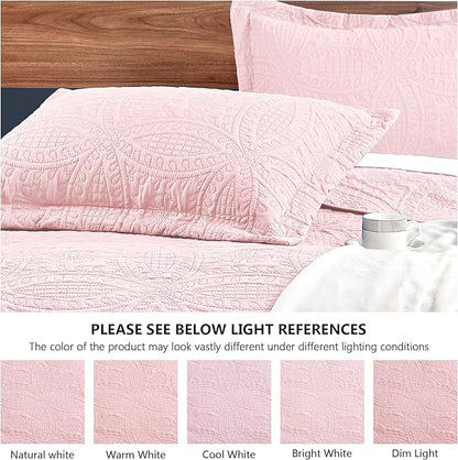 Love's cabin California King Size Quilt Bedding Set Pink Bedspreads - Cal King Summer Lightweight Bedspread Comforter - Coin Pattern Coverlet for All Season - 3 Pieces (1 Quilt, 2 Pillow Shams)