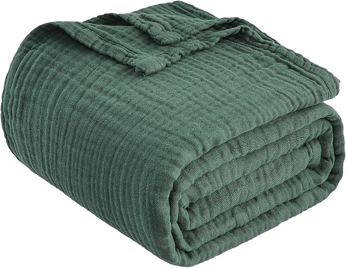EMME Cotton Muslin Twin XL Blanket Breathable Gauze Blanket Soft Lightweight Blankets Adults Gifts for Women (Forest Green, 66"x90")