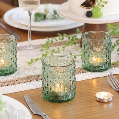 8Pcs Large Votive Candle Holders Green Tea Light Candle Holders Glass Candle Holder for Wedding, Bridal Shower, Table Centerpiece, Party, Home Decor