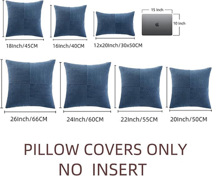 Fancy Homi 2 Packs Dusty Blue Decorative Throw Pillow Covers 16x16 Inch for Living Room Couch Bed Sofa, Farmhouse Boho Home Decor, Soft Corss Patchwork Corduroy Textured Square Cushion Case 40x40 cm