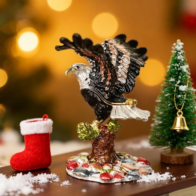 YU FENG 3.9inch Eagle Trinket Box Small Hinged Trinket Boxes Animal Enamel Jewelry Trinket Box Eagle Figurine Ring Box for Daughter Girl Women Christmas Gift