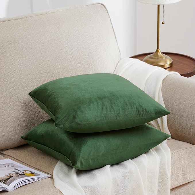 Pillow Covers 20x20 Velvet Decorative Pillows Sofa Couch Throw Pillow Covers Olive Green Pack of 2 Cushion Covers