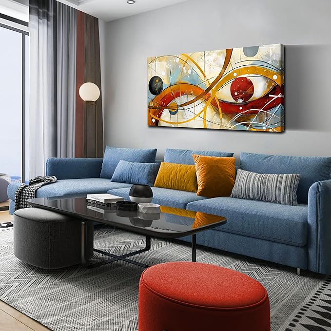 Large Abstract Canvas Wall Art for Living Room Bedroom Home Office Modern Wall Decor Line Geometric Abstract Picture Framed Canvas Prints Size 24x48
