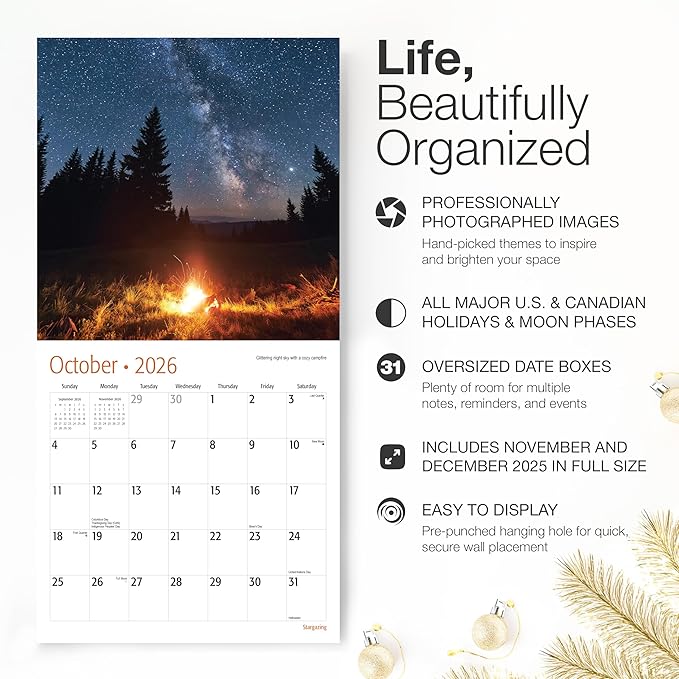 RED EMBER Stargazing 2026 Wall Calendar 12 Month | 12" x 24" Open | Thick & Sturdy Paper | Holiday Gift | Space Calendar 2026