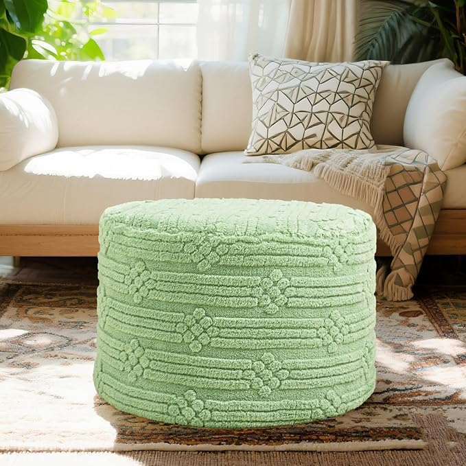 Asuprui Pouf Ottoman Foot Rest – Plush Round All-in-one Foam Stool for Cozy Lounging, Floor Pouf & Chic Decor (Sage Green)