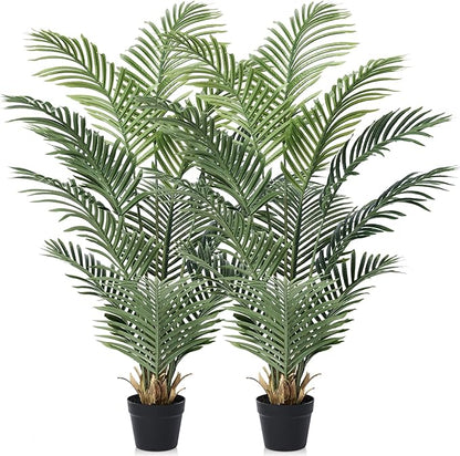 Artificial Palm Tree 4FT Tall Palm Trees UV Resistant Fake Plant Large Potted Faux Tropical Areca Palm Floor Plants for Indoor Outdoor Home Living Room Porch Patio Decor 2 Pack, VN125