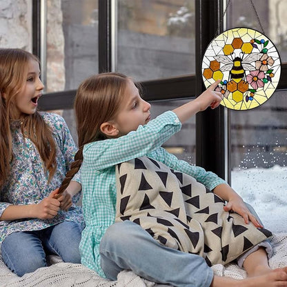 Honeycomb Sun Catcher Stained Glass Window Hanging Gifts for Women Bee Wall Decor Handmade Sun Catcher Decoration for Home Garden Housewarming Gifts