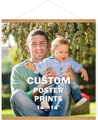 SZDHHH Custom Photo Prints with Magnetic Hanger Frame Canvas Poster Prints With Your Photos Personalized Hanging Poster Pictures Wall Art Decor Framed for Home Decor Gifts Keepsakes (16" Lx16 W)