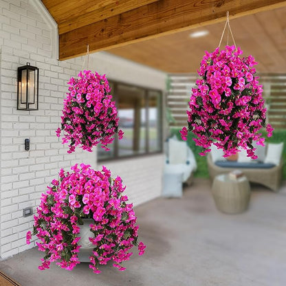 Sggvecsy Artificial Fake Hanging Flowers Plants for Outdoor Outside Spring Summer Decoration 2PCS Faux Silk UV Resistant Realistic Morning Glory Trailing Vines for Home Porch Patio Balcony(Purple red)