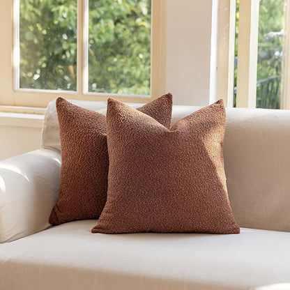 GEEORY Decorative Throw Pillow Covers 20x20 Inch Pack of 2,Textured Boucle Neutral Cushion Cases for Bed Couch Sofa, Accent Mordern Farmhouse Minimalist Home Decor (Tobacco Brown) GE06-20