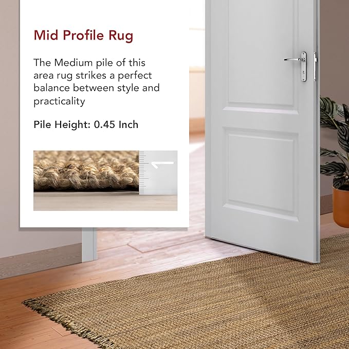 Nuloom Daniela Natural, 4' Square, Handmade, Jute, Tassel, Soft and Textured, High Traffic, Stain Resistant, Easy Clean, Durable Area Rug for Bedroom, Living Room, Dining Space, Foyer, Entryway