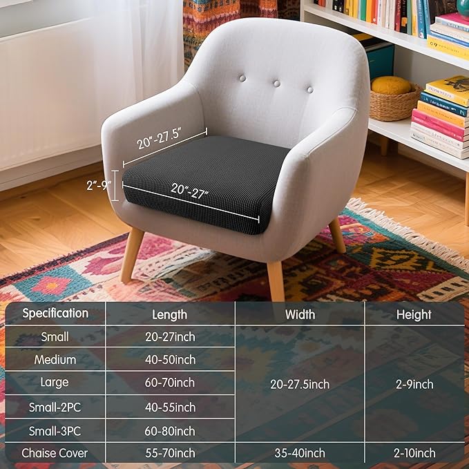 Hokway Couch Cushion Covers Stretch Cushion Covers Sofa Seat Cushion Slipcover Cushion Protector(Black, Small)
