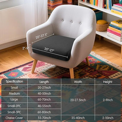 Hokway Couch Cushion Covers Stretch Cushion Covers Sofa Seat Cushion Slipcover Cushion Protector(Black, Small)