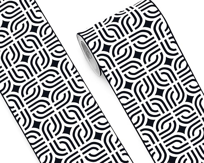 FLFK Wallpaper Border - Black and White Peel and Stick Wall Borders Decal Trim Geometric Pattern 9" x 240"