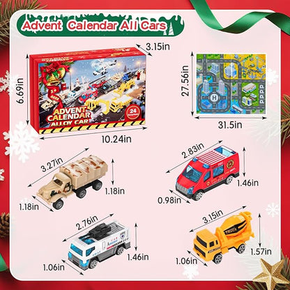 Advent Calendar 2025 Alloy Car Toys for Kids Advent Countdown Calendar Christmas Stocking Stuffer For Boys Girls Gifts 3 age+