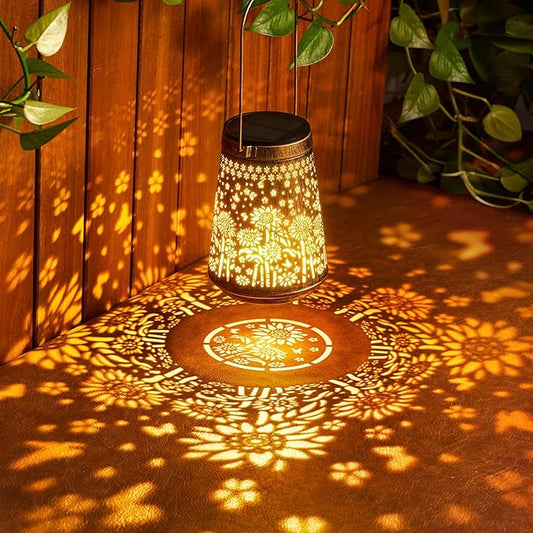 4 Pack Solar Lanterns Outdoor Waterproof Birthday Gifts for Women Mom Grandma, Hollowed-Out Metal Sunflower Hanging Solar Lantern Lights Outdoor Decor, 2 Modes Lights Decor for Yard, Patio