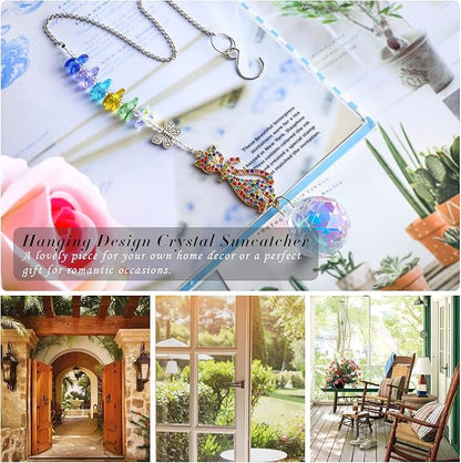 Rhinestones Suncatchers Crystal Cat Shaped Window Hang Pendant, Rainbow Crystal Prisms Ornament Car Sun Catcher Gift for Lady Women Mother