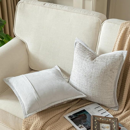 Yaertun Pack of 2 Chenille Textured Decorative Throw Pillow Covers Accent Solid Cushion Cover Soft Cozy Pillow Case with Velvet Back for Couch Sofa Bed Living Room 16x24 Inch Pearl Grey