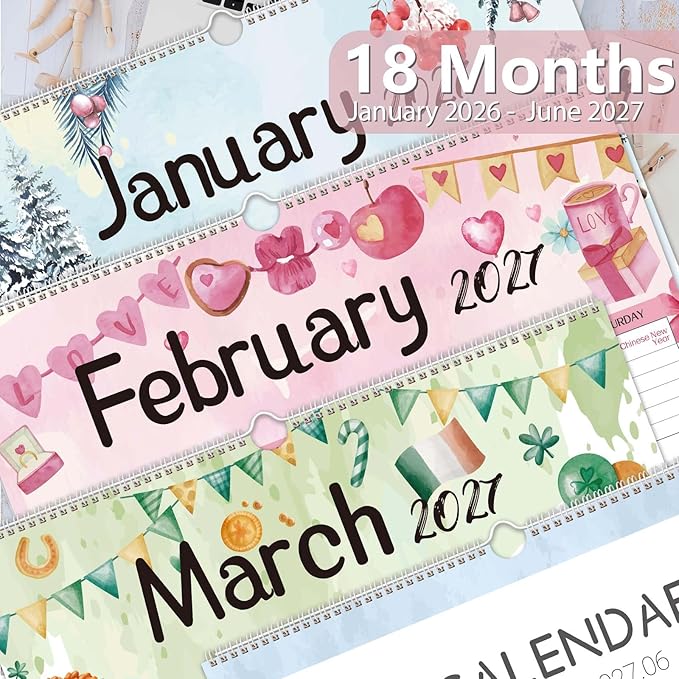 Guasslee 2026 Large Wall Calendar,20"x 30" Vertical Jumbo Hanging Wall Planner,18 Monthly Calendar from Jan. 2026 to Jun. 2027 with Lines,Spiral Binding and Notes for Easy Organizing