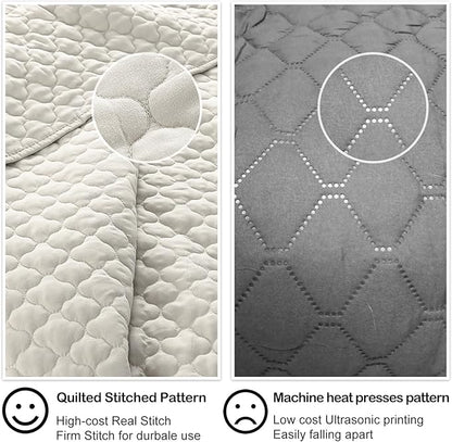 HORIMOTE HOME Quilt Set Queen Size Beige Bedspread, Modern Style Quilted Clouds Pattern Soft Coverlet Set Lightweight Microfiber for All Season, 3 Pieces Includes 1 Quilt and 2 Pillow Sham