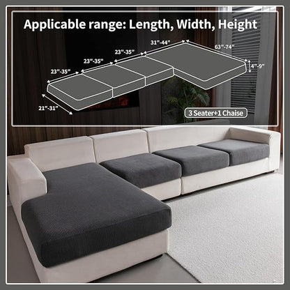 Sectional Couch Covers, Wear Resistant Stretch Sofa Covers Washable Soft Couch Cushion Covers Anti Slip Furniture Protector Sofa Slipcovers for Pets(4 Pieces 3 Seaters+1 Chaise, Dark Gray)