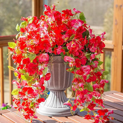 Fake Hibiscus Artificial Hanging Flowers Plants for Outdoors Spring Decoration, 4pcs Silk Hibiscus Vines Realistic UV Resistant Faux Flowers for Outside Planter Porch Patio Yard Wedding Party, Mix