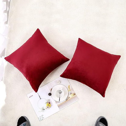 NiNi ALL Decorative Throw Pillow Covers Velvet 16x16 Inch Pack of 2 Burgundy Red Cushion Covers Soft for Couch Sofa Bedroom Living Room Outdoor