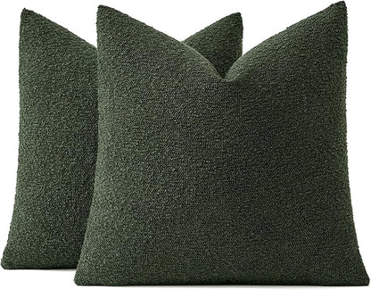 MIULEE 20x20 Inch Christmas Decorative Pillow Covers for Couch Bed Set of 2 Textured Boucle Neutral Winter Throw Pillows Dark Green Accent Solid Cushion Pillowcases Sofa Livingroom Home Decor