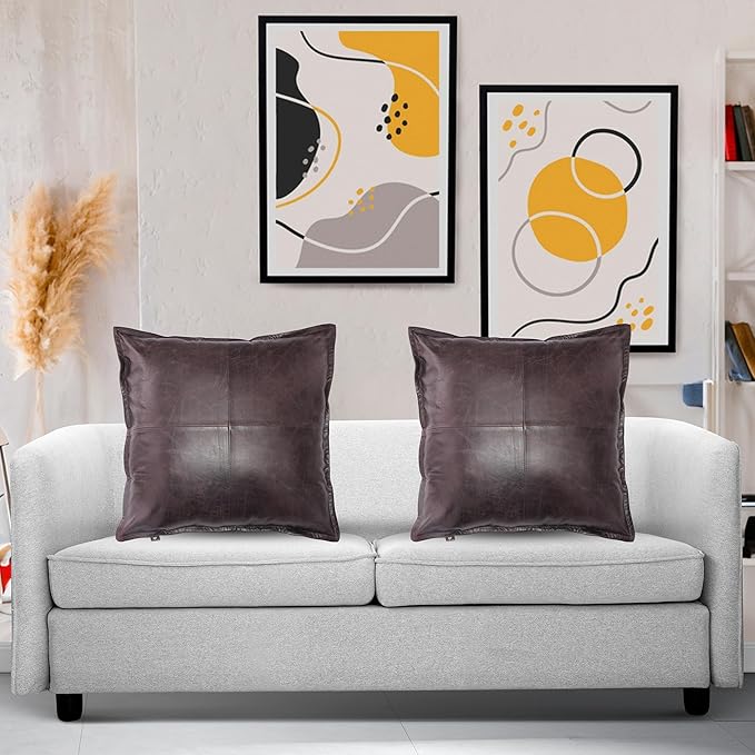 LL LEATHER LOVERS Lambskin Leather Pillow Cover - Sofa Cushion Case - Decorative Throw Covers for Living Room & Bedroom, 20x20 Inches - Dark Brown Box Pack of 1