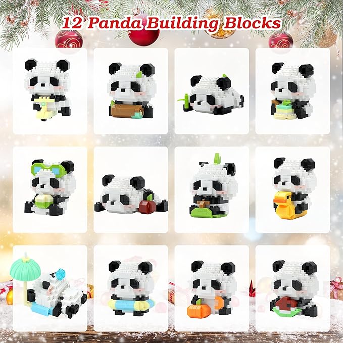 12 Days Advent Calendar 2025 Kids, 12 Packs Panda Building Blocks Set, Advent Calendar 2025 Boys for 6+ Years Old, Christmas Gifts for Girls and Boys, Party Favors (Panda)