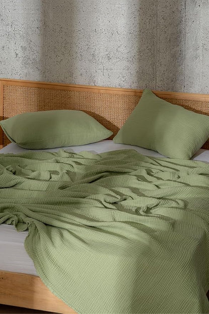 Muslin Blanket - Pure 100% Turkish Cotton Airy Soft Light Versatile Gauze Throw Blanket for Bed, Couch, Sofa (Sage Green, Queen XL Size (95" x 95" inch))