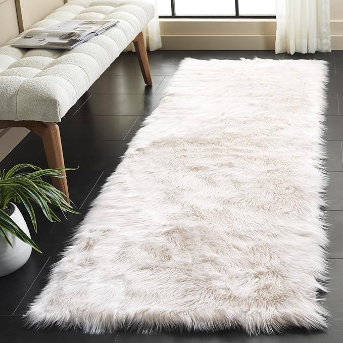 SAFAVIEH Faux Sheep Skin Collection Runner Rug - 2'6" x 8', Ivory, Silken Glam Design, Non-Shedding & Easy Care, 2.35-inch Thick Ideal for High Traffic Areas in Living Room, Bedroom (FSS235A)