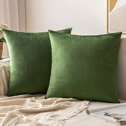 MIULEE 24x24 Inch Euro Sham Velvet Pillow Covers, Set of 2 Large Square Spring Decorative Pillows -Moss Green Super Soft for King Bed, Sofa, Couch, Accent Chairs with Hidden Zipper