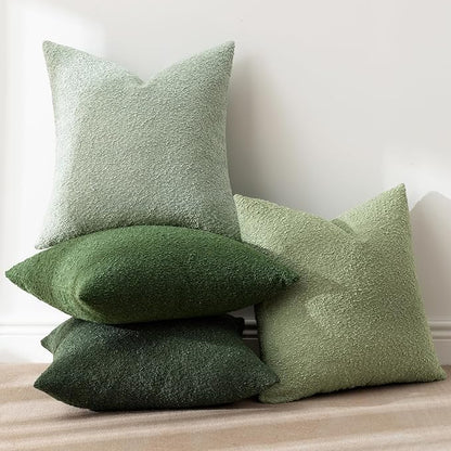 MIULEE Pack of 4 Decorative Sage Green Textured Boucle Spring Throw Pillow Covers 20x20 Inch Forest Green Accent Solid Pillow Cases Soft Couch Cushion for Modern Farmhouse Boho Bed Room Home Decor