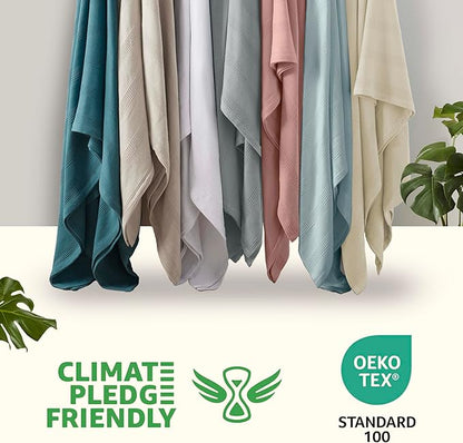 100% Cotton Twin Size Blanket | Super Soft Breathable Lightweight Throw | All-Season Knit Blanket | Luxury Hotel Style | Easy Care | Oeko-Tex Certified | Light Blue
