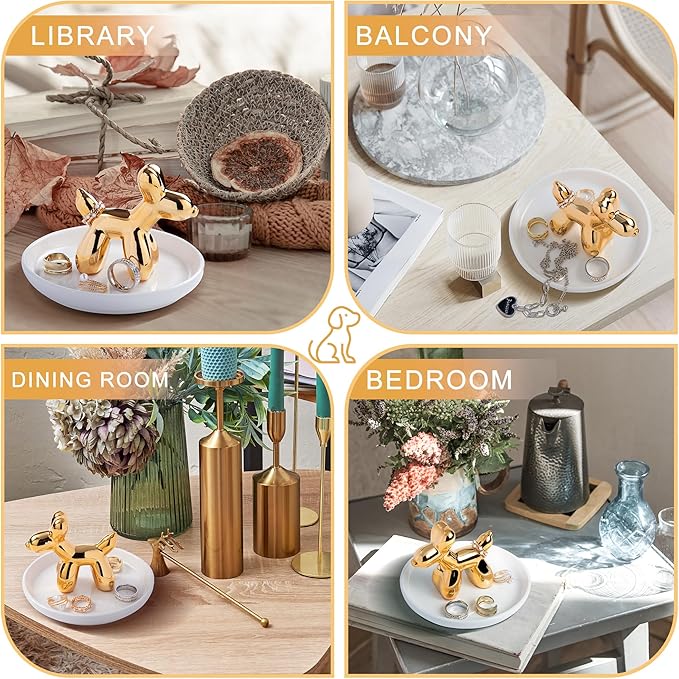 OSOPOLA Ceramic Golden Dog Jewelry Tray - Decorative Ring Holder Dish Key Tray Cute Jewelry Plate Trinket for Earrings,Necklaces,Women,Home Decor,Christmas Birthday Mother's Day Gifts HE02DG