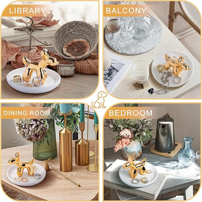 OSOPOLA Ceramic Golden Dog Jewelry Tray - Decorative Ring Holder Dish Key Tray Cute Jewelry Plate Trinket for Earrings,Necklaces,Women,Home Decor,Christmas Birthday Mother's Day Gifts HE02DG