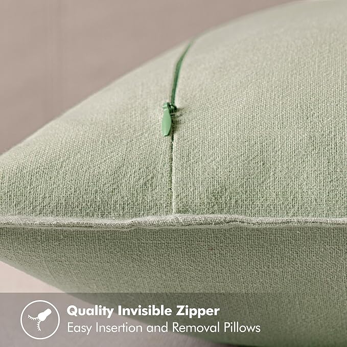 MIULEE Decorative Linen Euro Sham Pillow Covers 22x22 Inch Light Green Boho Farmhouse Neutral Spring Couch Throw Pillows for Bed Pack of 2 Accent Modern Pillowcase Summer Sofa Livingroom Home Decor