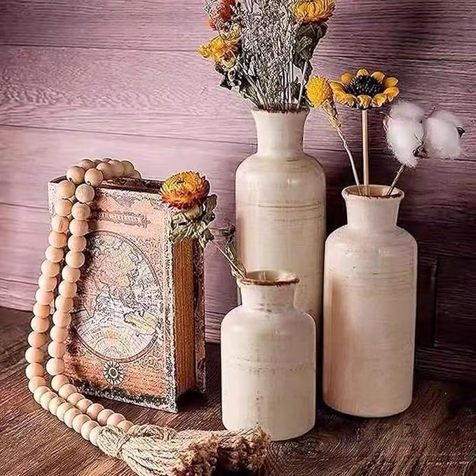 Ceramic Flower Vase Set of 3 - Small Porcelain Vase Set,Modern Minimalist Smooth Ceramic Table Flower Vases for Home Decor,Decorative Centerpiece for Living Room,Bedroom,Dining Table,Fireplace Mantle