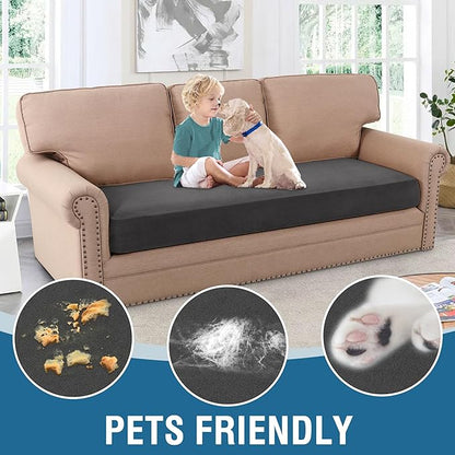 H.VERSAILTEX Fleece Couch Cushion Covers Stretch Couch Covers for 3 Cushion Couch Sofa Thick and Soft Couch Covers Washable (3 Seater Cushion Cover, Grey)