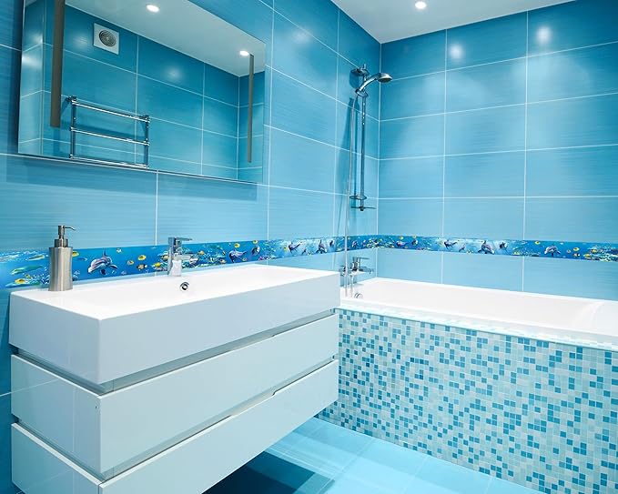 FLFK Peel and Stick Wallpaper Border Wall Decals for Kids Room - Under The Sea Fish Stickers Murals, 4" x 240" (Blue)
