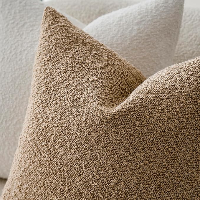 Foindtower Decorative Textured Boucle Throw Pillow Covers Accent Solid Pillow Cases Neutral Soft Cozy Couch Cushion Case for Chair Sofa Bedroom Living Room Home Decor 16x16 Inch,1PC,Taupe Khaki Camel