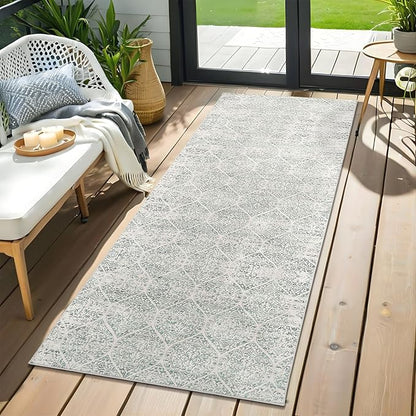 Washable Runner Rug, 2.5'x8' Vintage Kitchen Runners Non-Slip Foldable Hallway Runner Rug for Entryway, Laundry, Bedroom, Light Blue