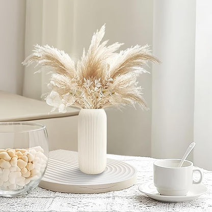 Ceramic Vase for Flowers – Modern Small Ribbed Textured Flower Vase for Home Decor, Pampas Grass, Decorative, Farmhouse, Coffee Table, Kitchen Centerpieces, Bookshelf and Home Living (XL White)