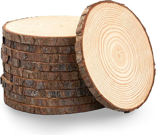 Set of (10) 7-9 inch Wood Slices for centerpieces, Arts and Crafts, and Rustic Home Decor! Wood Slice centerpieces, Wood Rounds, Tree Slices (Small 7-9 inch)