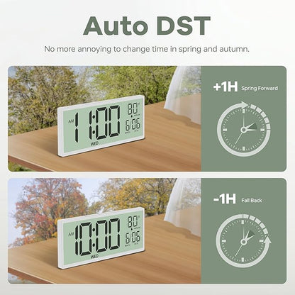 JALL 14.5" Large Digital Wall Clock Battery Operated with Big Digits LCD Screen Display, Day, Date, Alarm, Auto DST, Temperature for Living Room, Bedroom, Desk Decor, Mounted, Gift for Elderly