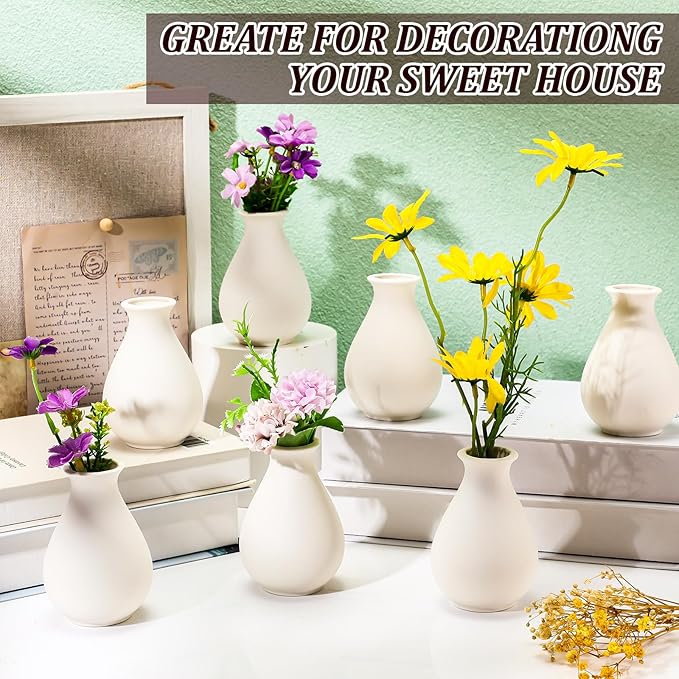 Tioncy 15 Pack White Ceramic Bud Vases Bulk Christmas Decoration 3.9 Inch Boho Small Flower Ceramic Vases for Centerpieces for Dry Flowers Pampas Garss Home Wedding Table Decor(Classic)