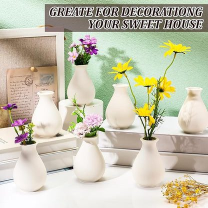 Tioncy 15 Pack White Ceramic Bud Vases Bulk Christmas Decoration 3.9 Inch Boho Small Flower Ceramic Vases for Centerpieces for Dry Flowers Pampas Garss Home Wedding Table Decor(Classic)