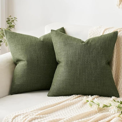 MIULEE Pack of 2 Decorative Linen Burlap Pillow Covers Spring Farmhouse Boho Accent Pillowcases for Sofa Car Couch Bedroom Living Room Decor 18x18 Inch Dark Olive Green
