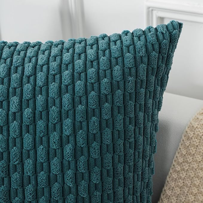 Kevin Textile 14x36 Inch Long Lumbar 1 Pack Boho Decorative Throw Pillow Cover Soft Striped Corduroy Rectangle Cushion Case Farmhouse Solid Color Accent for Living Room Couch Sofa Bed, Teal Blue